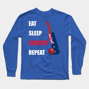 Eat Sleep Cricket Repeat New Zealand Flag Cricket Bat. Long Sleeve T-Shirt